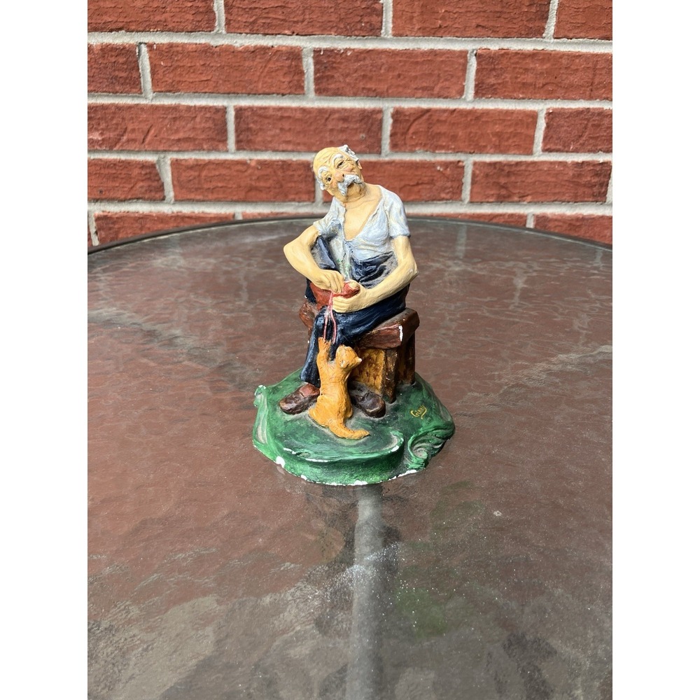 VTG Capodimonte Italy Porcelain Grandpa&Cat Yarn Signed Hand Painted Nicole